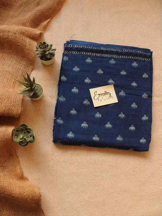 Indigo Glory Handblockprinted Cotton Saree + Maroon Ajrakh Blouse Combo - Eternity by Sakshi