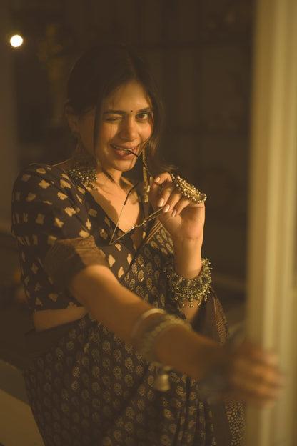 Jheel Mangalgiri Ajrakh Saree - Eternity by Sakshi
