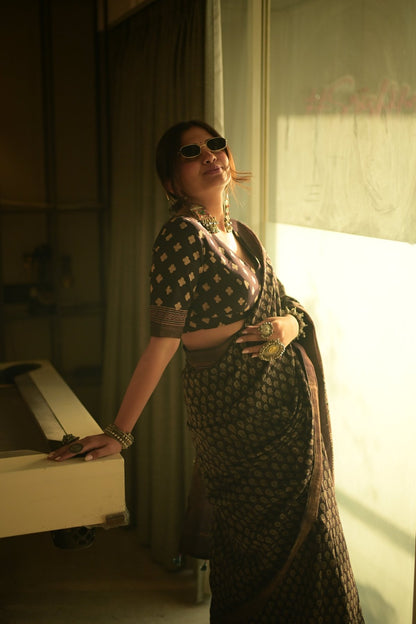Jheel Mangalgiri Ajrakh Saree - Eternity by Sakshi