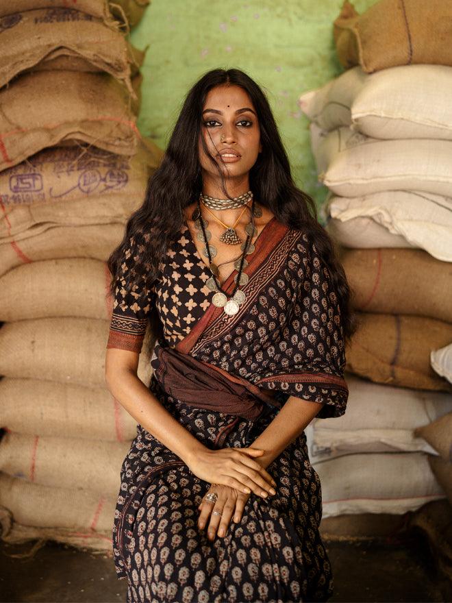 Jheel Mangalgiri Ajrakh Saree - Eternity by Sakshi