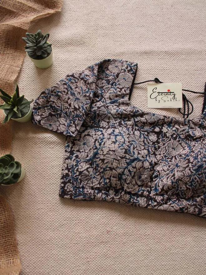 Black Breezy Saree + Kalamkari Blouse Combo - Eternity by Sakshi