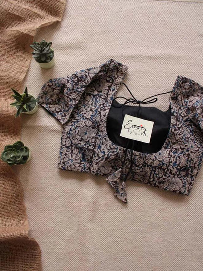 Black Breezy Saree + Kalamkari Blouse Combo - Eternity by Sakshi