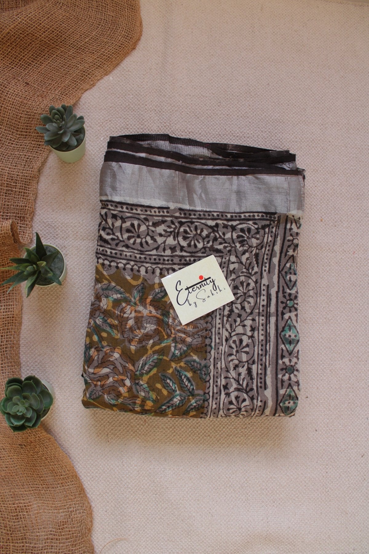 Kalamkari Slub Cotton Saree - Eternity by Sakshi