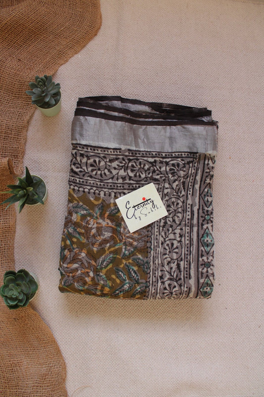 Kalamkari Slub Cotton Saree - Eternity by Sakshi
