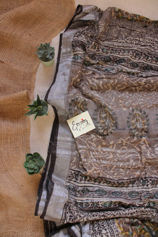 Kalamkari Slub Cotton Saree - Eternity by Sakshi
