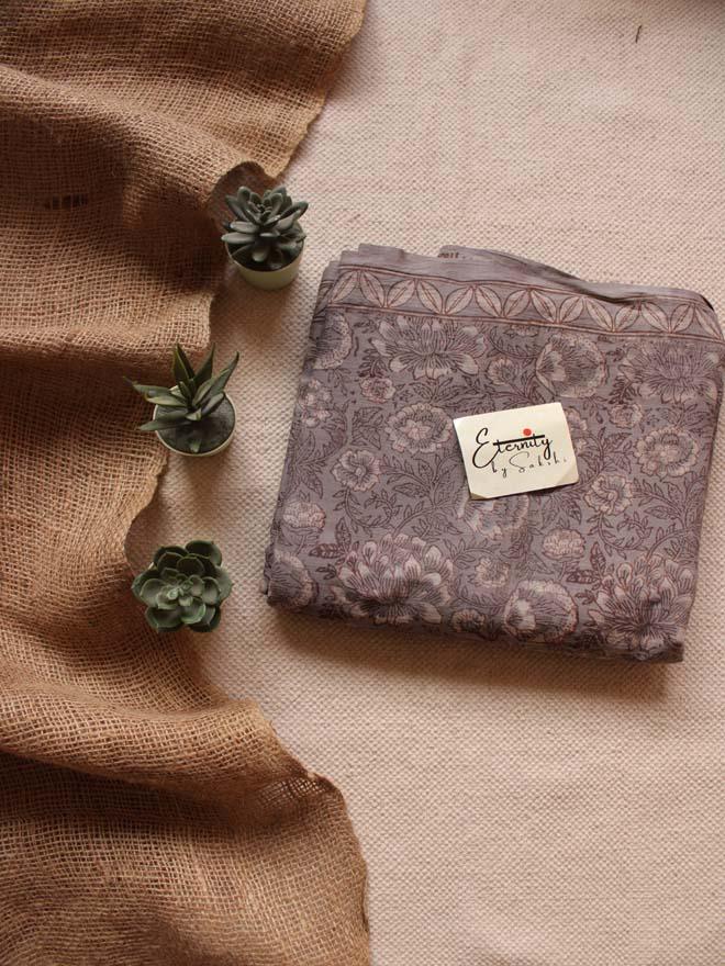 Kashish Glory Handblockprinted Cotton Saree + Gulmohar White Blouse Combo - Eternity by Sakshi