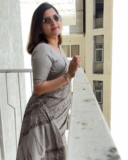 Kashish Glory Handblockprinted Cotton Saree - Eternity by Sakshi