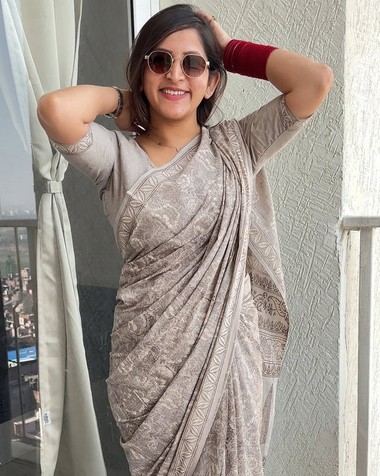 Kashish Glory Handblockprinted Cotton Saree - Eternity by Sakshi