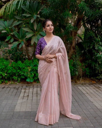 Kashmira Tissue Saree + Royal Blue Blouse Combo - Eternity by Sakshi