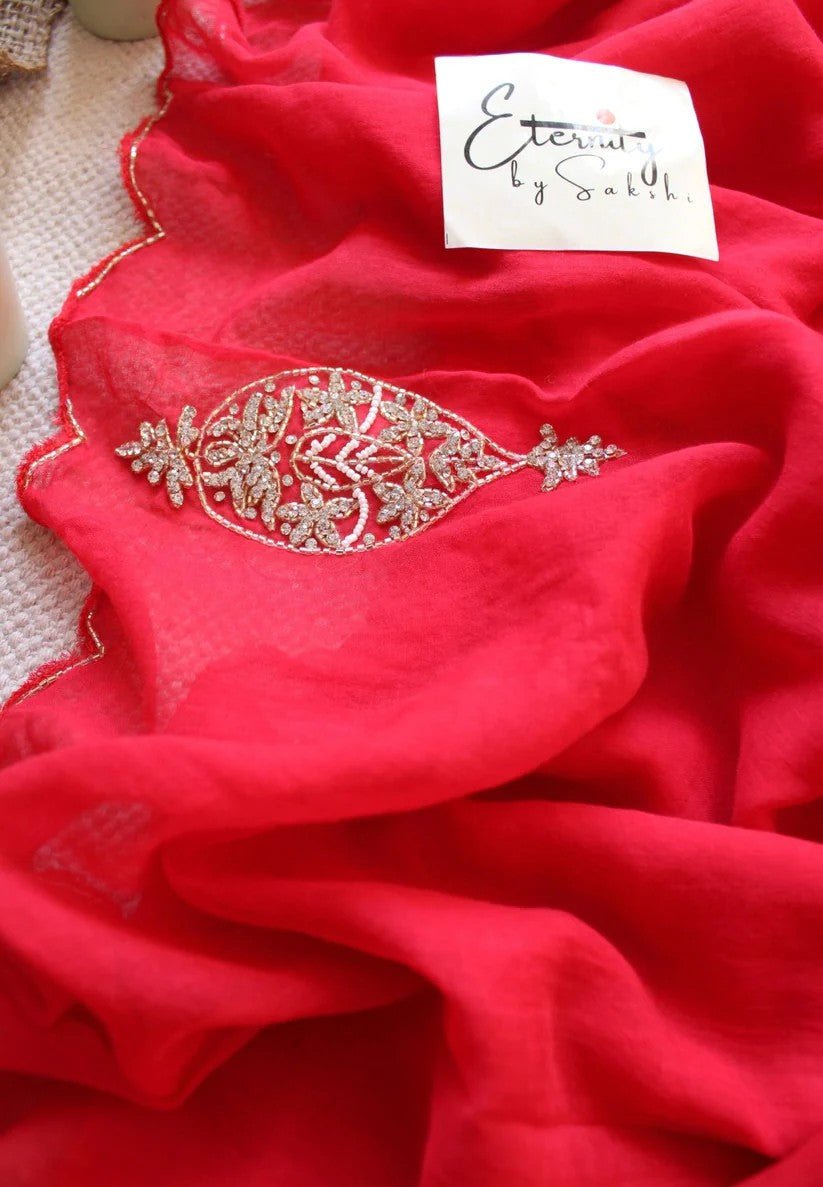 Laal Handwork Noor Saree + Red Noorie Blouse Combo - Eternity by Sakshi