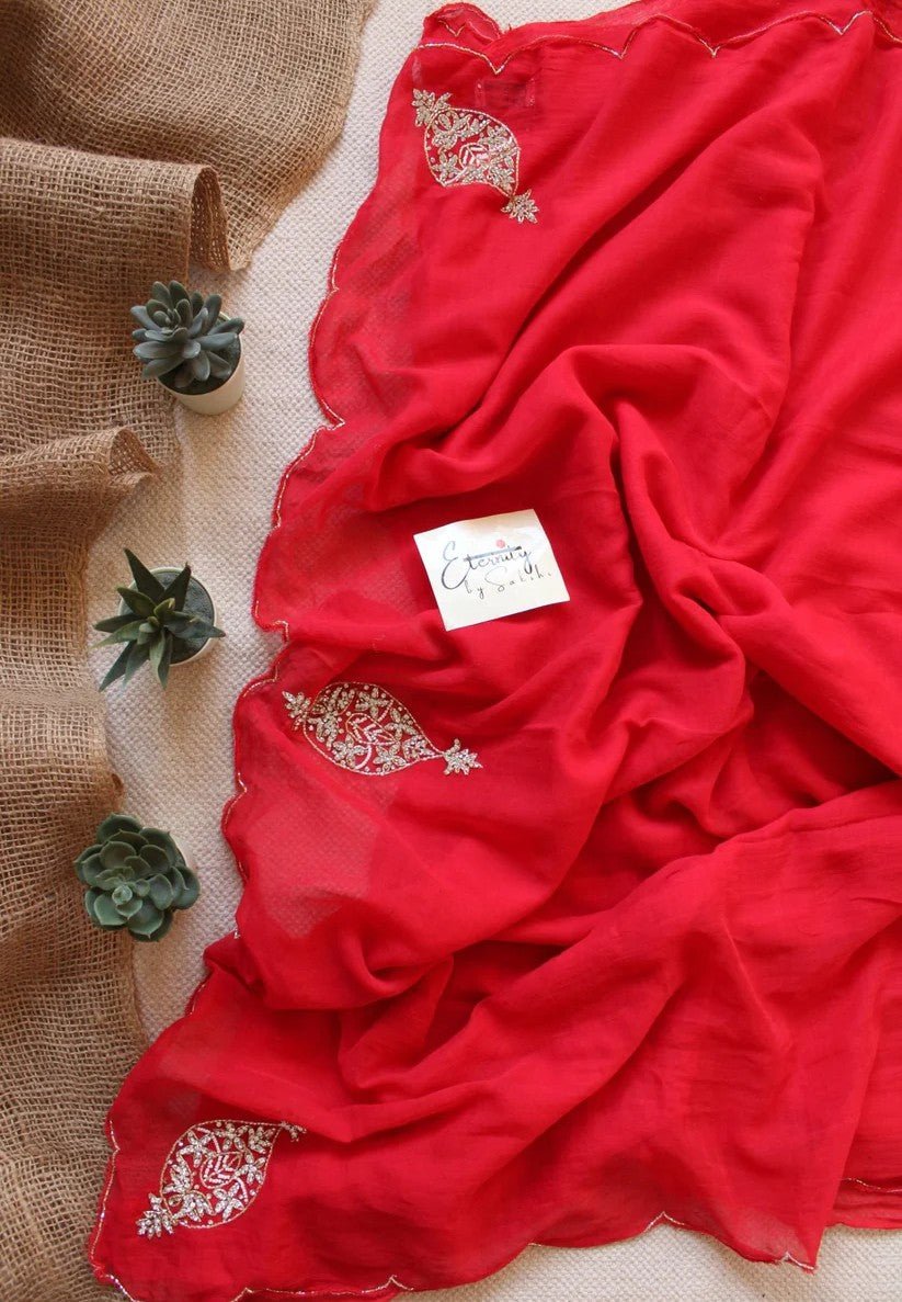 Laal Handwork Noor Saree + Red Noorie Blouse Combo - Eternity by Sakshi
