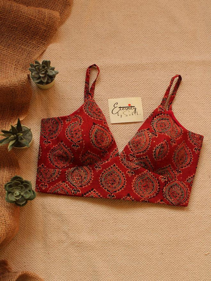 Indigo Glory Handblockprinted Cotton Saree + Maroon Ajrakh Blouse Combo - Eternity by Sakshi