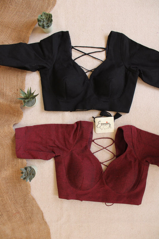 Maroon + Black (Backless) (Combo Blouse) - Eternity by Sakshi