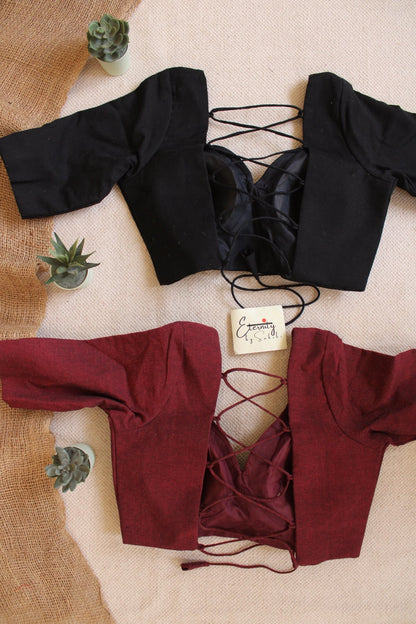 Maroon + Black (Backless) (Combo Blouse) - Eternity by Sakshi