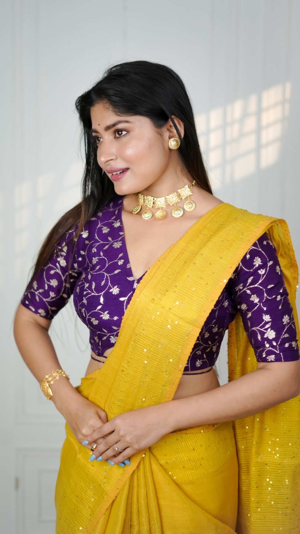 Metallic Yellow Shakti Saree - Eternity by Sakshi