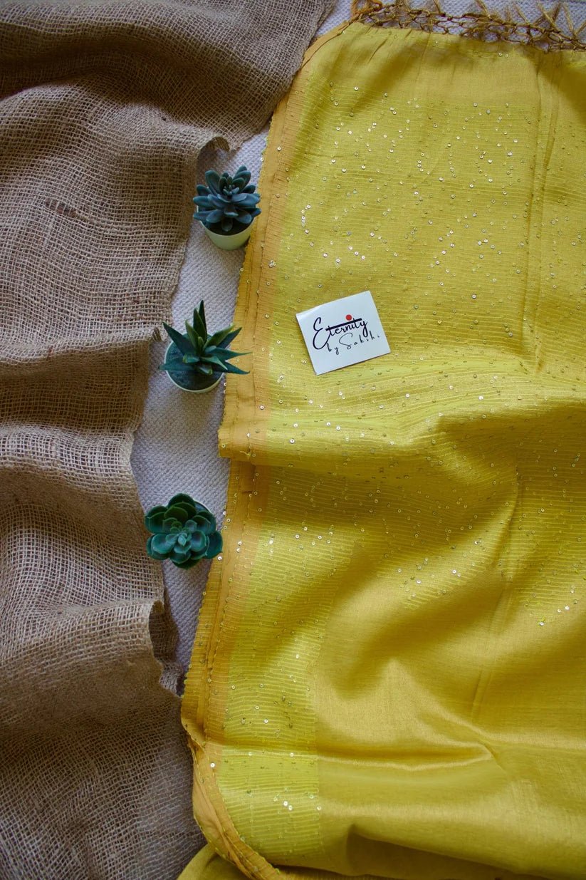 Metallic Yellow Shakti Saree + Green Shadow Blouse Combo - Eternity by Sakshi