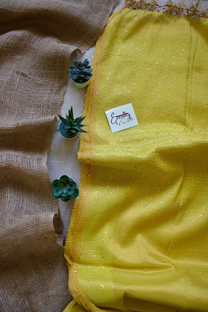 Metallic Yellow Shakti Saree + Green Shadow Blouse Combo - Eternity by Sakshi