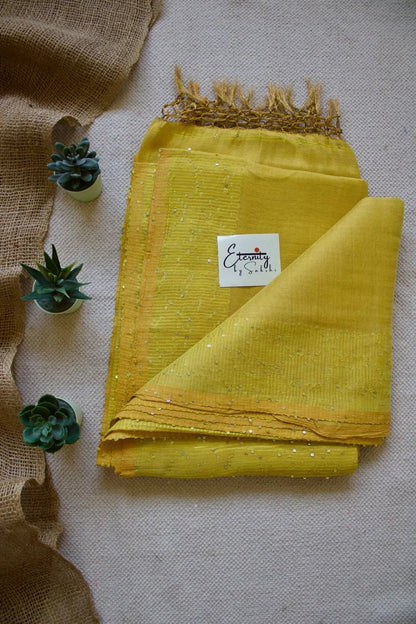 Metallic Yellow Shakti Saree + Green Shadow Blouse Combo - Eternity by Sakshi