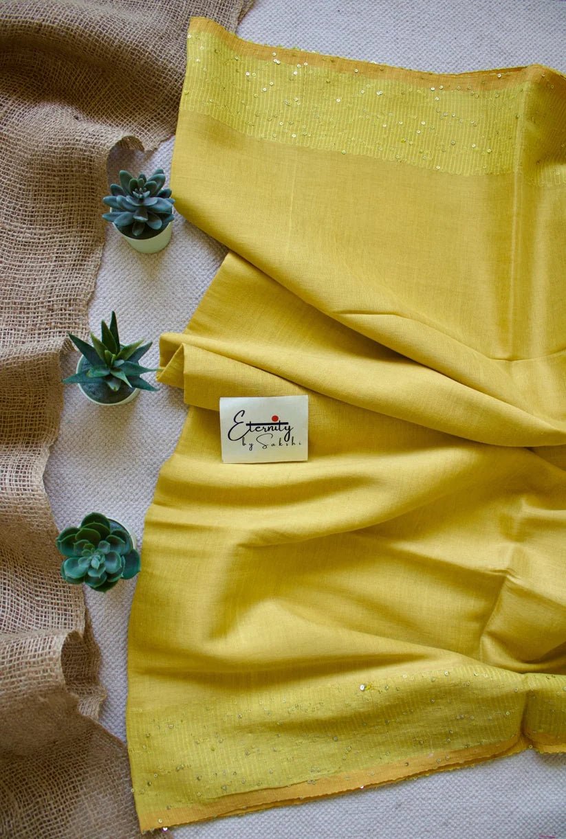 Metallic Yellow Shakti Saree + Green Shadow Blouse Combo - Eternity by Sakshi