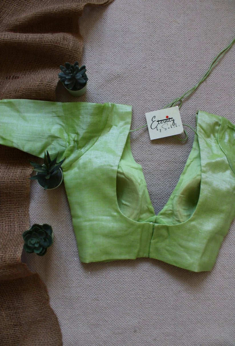 Pastel Whisper Tissue Saree - Onam + Mint Molten Blouse Combo - Eternity by Sakshi