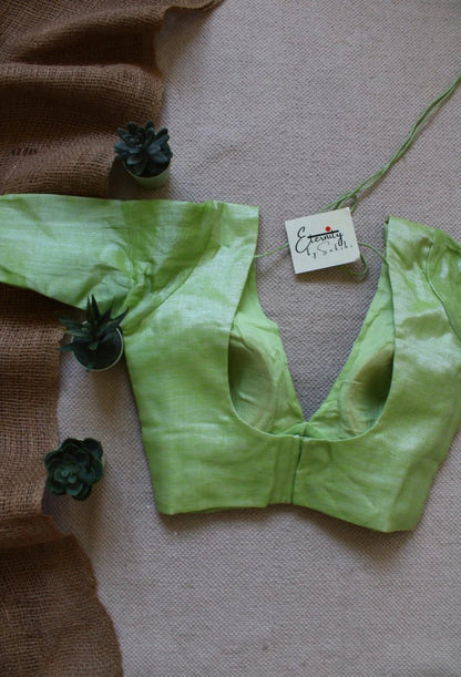 Pastel Whisper Tissue Saree - Onam + Mint Molten Blouse Combo - Eternity by Sakshi