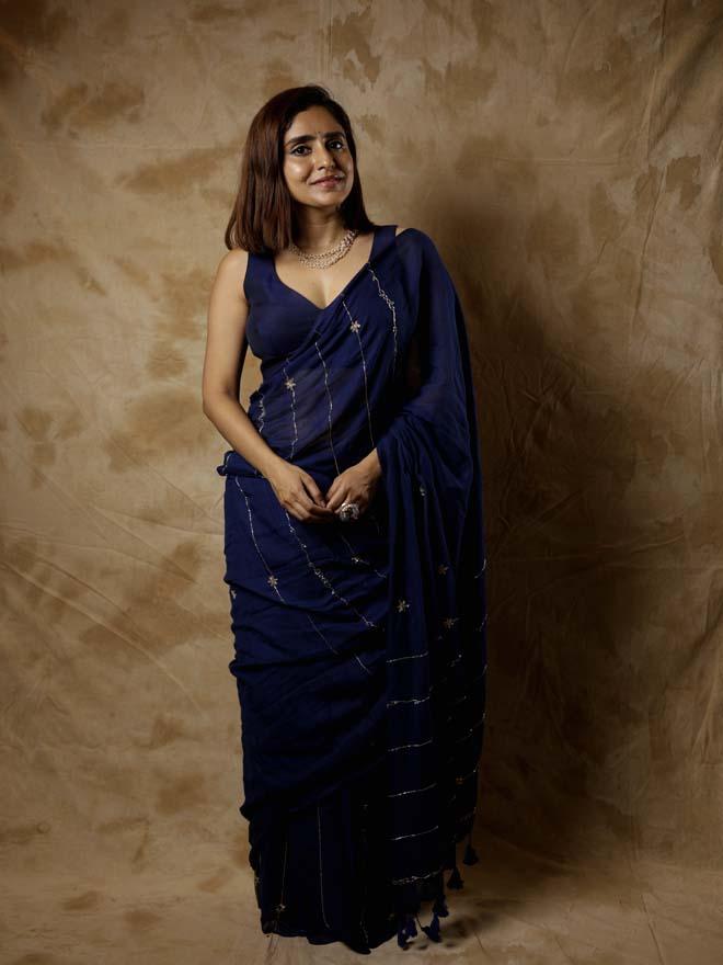 Neel Noor Saree + Royal Blue Blouse Combo - Eternity by Sakshi