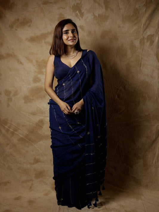 Neel Noor Saree + Royal Blue Blouse Combo - Eternity by Sakshi