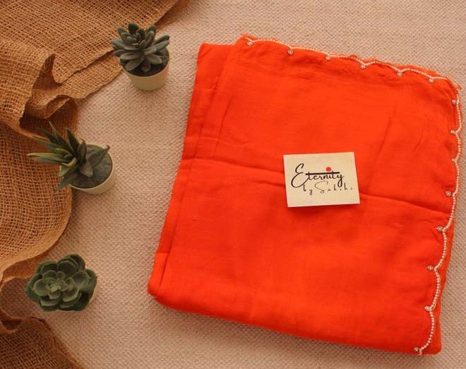 Orange Pearl Saree + Pearl Blouse Combo - Eternity by Sakshi