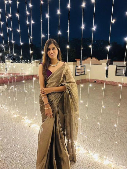 Padma Metallic Saree + Maroon Cutout Stretchable Blouse Combo - Eternity by Sakshi