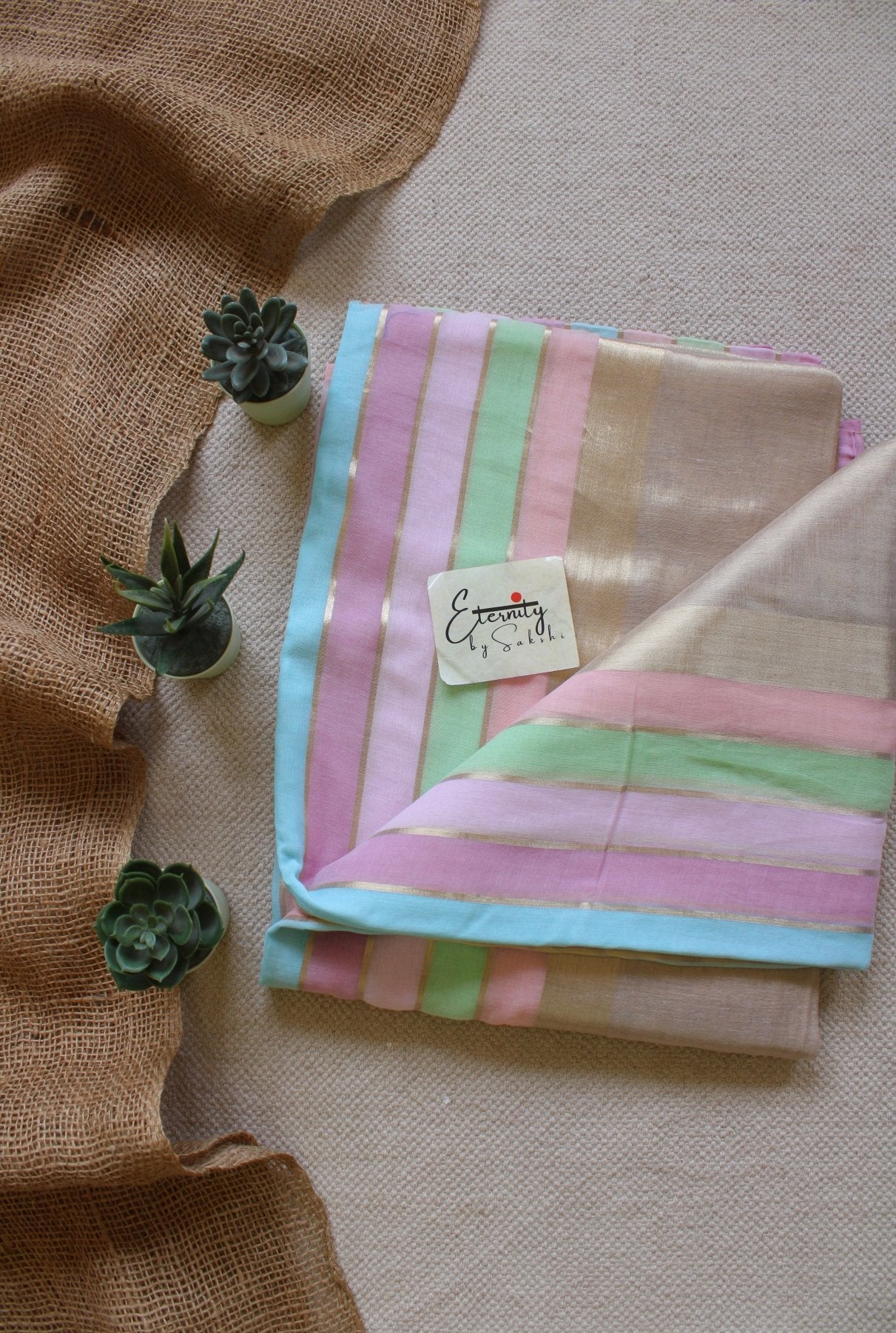 Pastel handloom mulmul tissue cotton saree for Onam