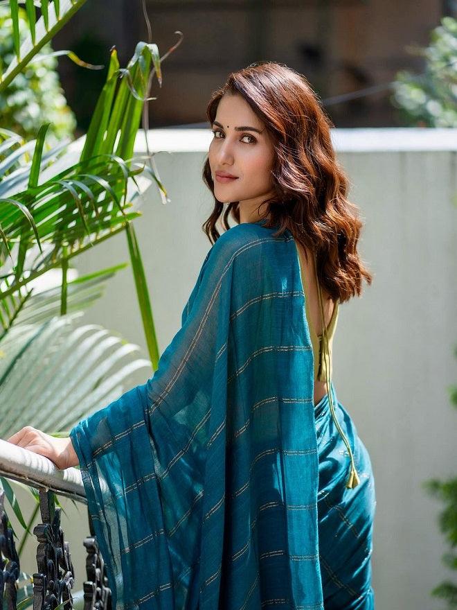 Peacock Green Parallel Universe Saree + Yellow Noorie Blouse Combo - Eternity by Sakshi