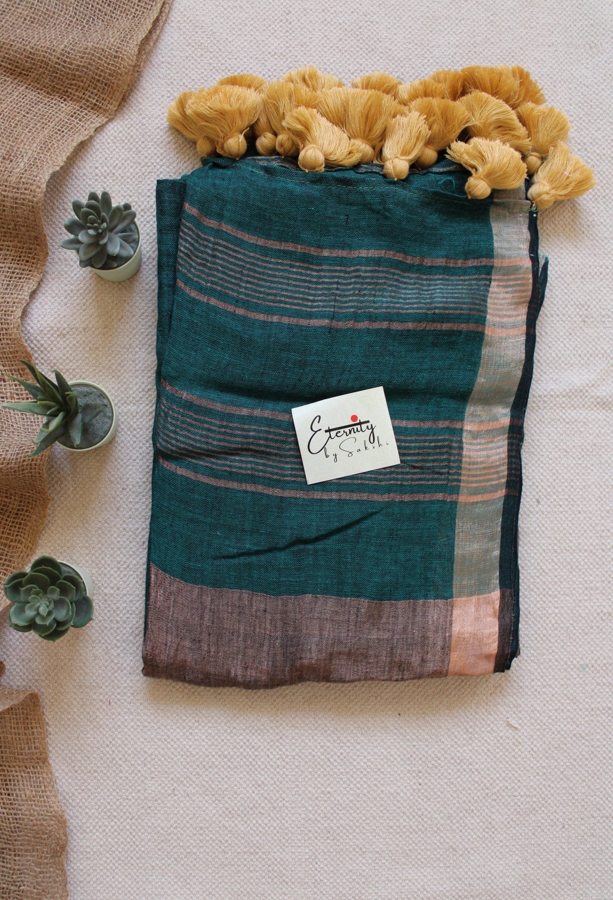 Peacock Parijat Linen Saree - Eternity by Sakshi