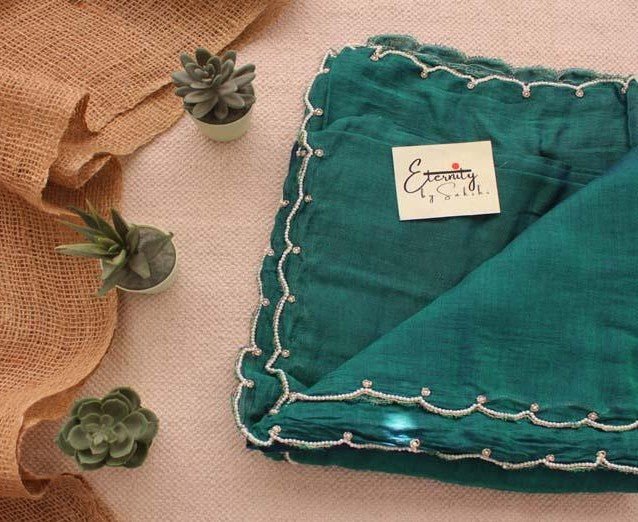 Peacock Pearl Saree + Pearl Blouse Combo - Eternity by Sakshi