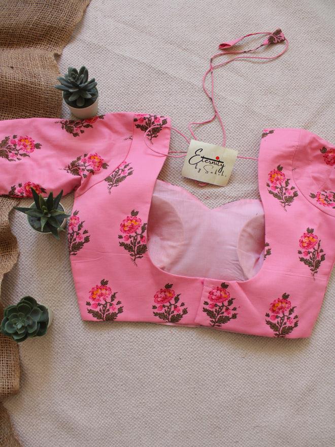 Pink Tie And Dye Saree + Pink Floral Blouse Combo - Eternity by Sakshi