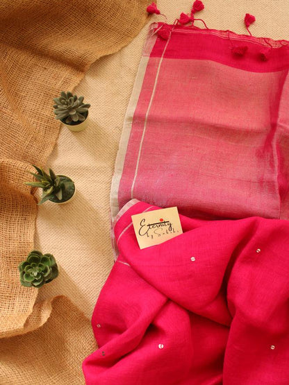 Pink Raina Linen Saree - Eternity by Sakshi