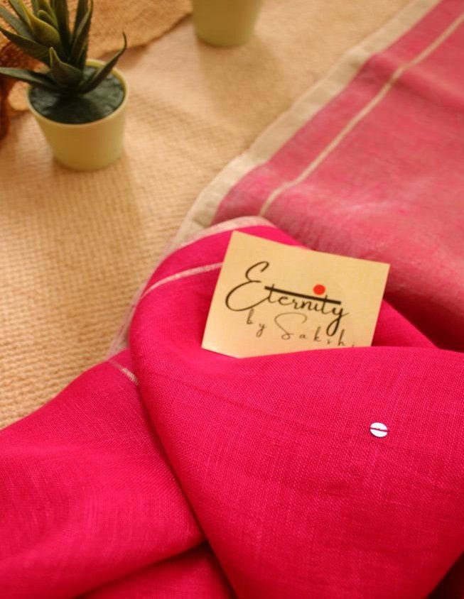 Pink Raina Linen Saree + Silver Zari Blouse Combo - Eternity by Sakshi