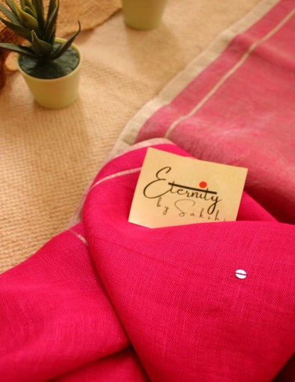 Pink Raina Linen Saree + Silver Zari Blouse Combo - Eternity by Sakshi