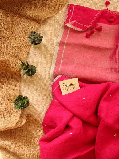 Pink Raina Linen Saree - Eternity by Sakshi