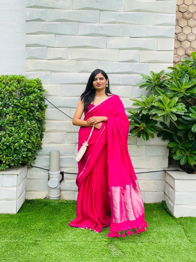 Pink Raina Linen Saree