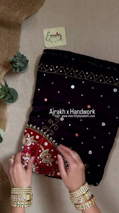 Radhika Ajrakh Modal Silk Saree with Artisan Handwork