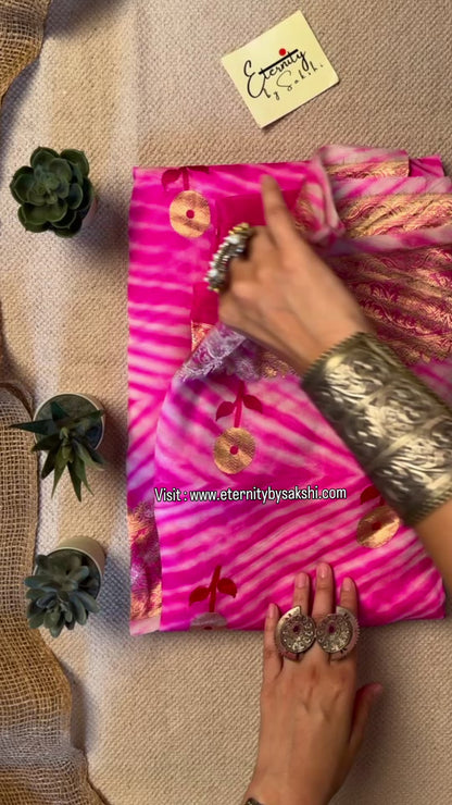 Pink Banarasi Leheriya Saree