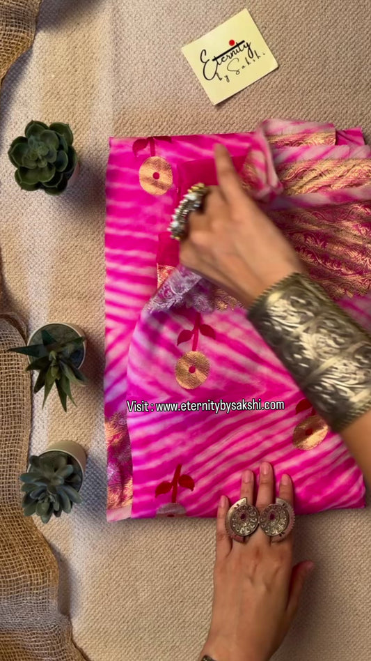 Pink Banarasi Leheriya Saree