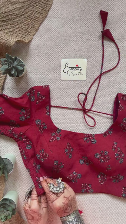 Brick Red Ajrakh Stretchable Blouse