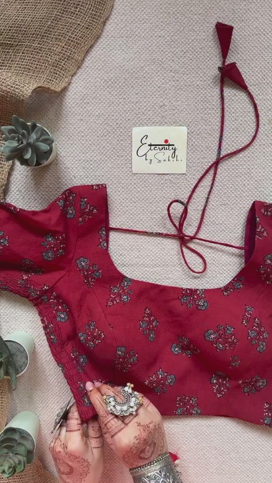 Brick Red Ajrakh Stretchable Blouse