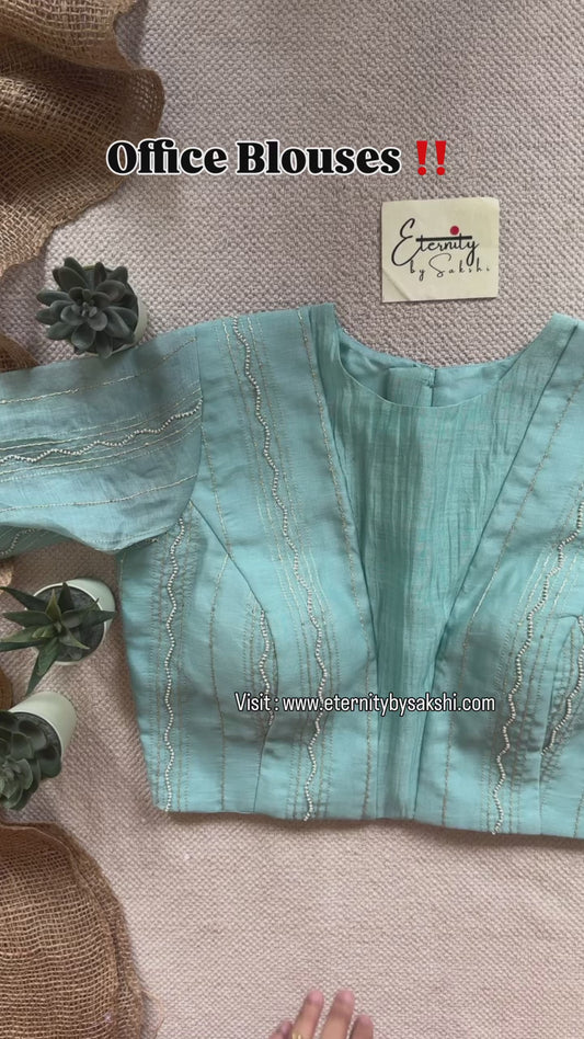 Pastel Wave Chanderi With Pearl Work Blouse