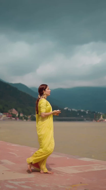 Yellow Pearl Saree + Pearl Blouse Combo