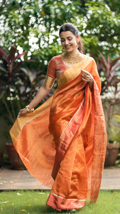 Aza Metallic Linen Saree