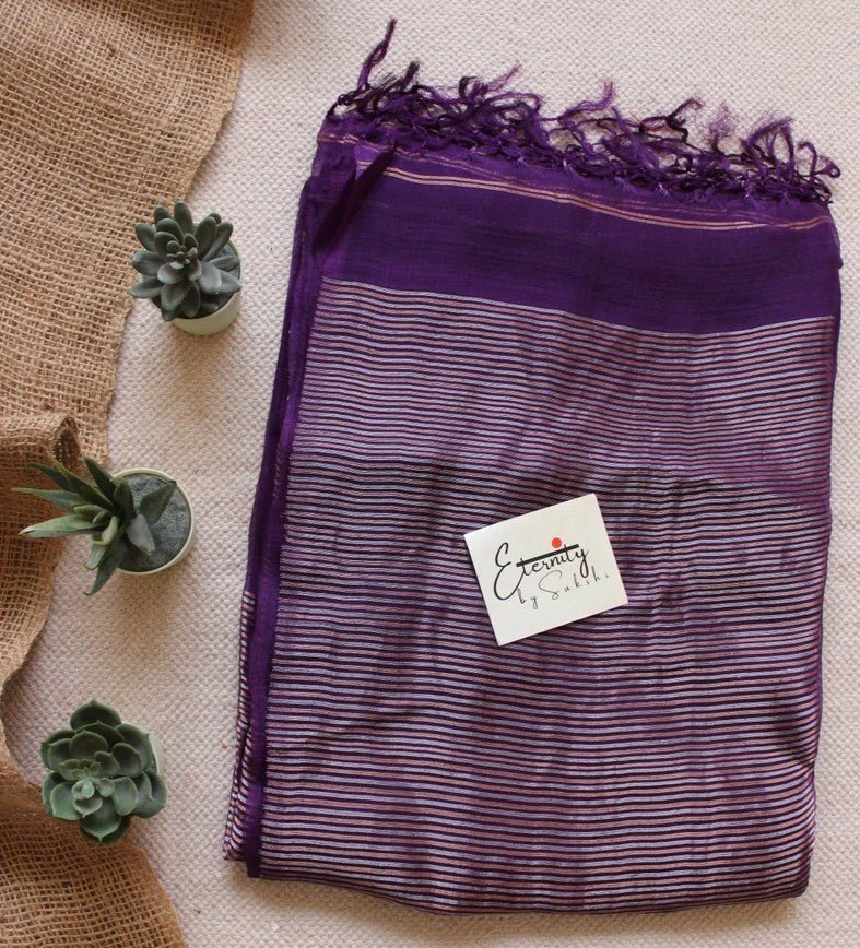Purple Muslin Silk Saree + Silver Noorie Blouse Combo - Eternity by Sakshi