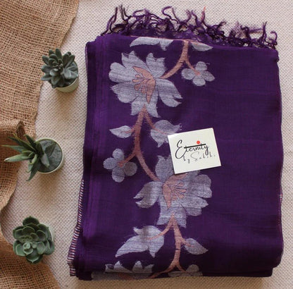 Purple Muslin Silk Saree + Silver Noorie Blouse Combo - Eternity by Sakshi