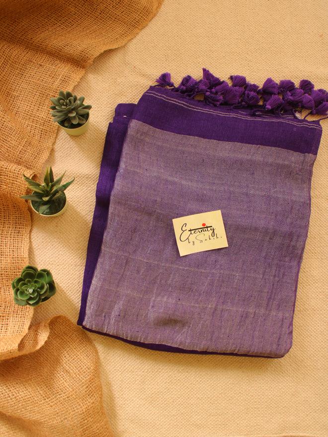 Purple Raina Linen Saree + Silver Zari Blouse Combo - Eternity by Sakshi